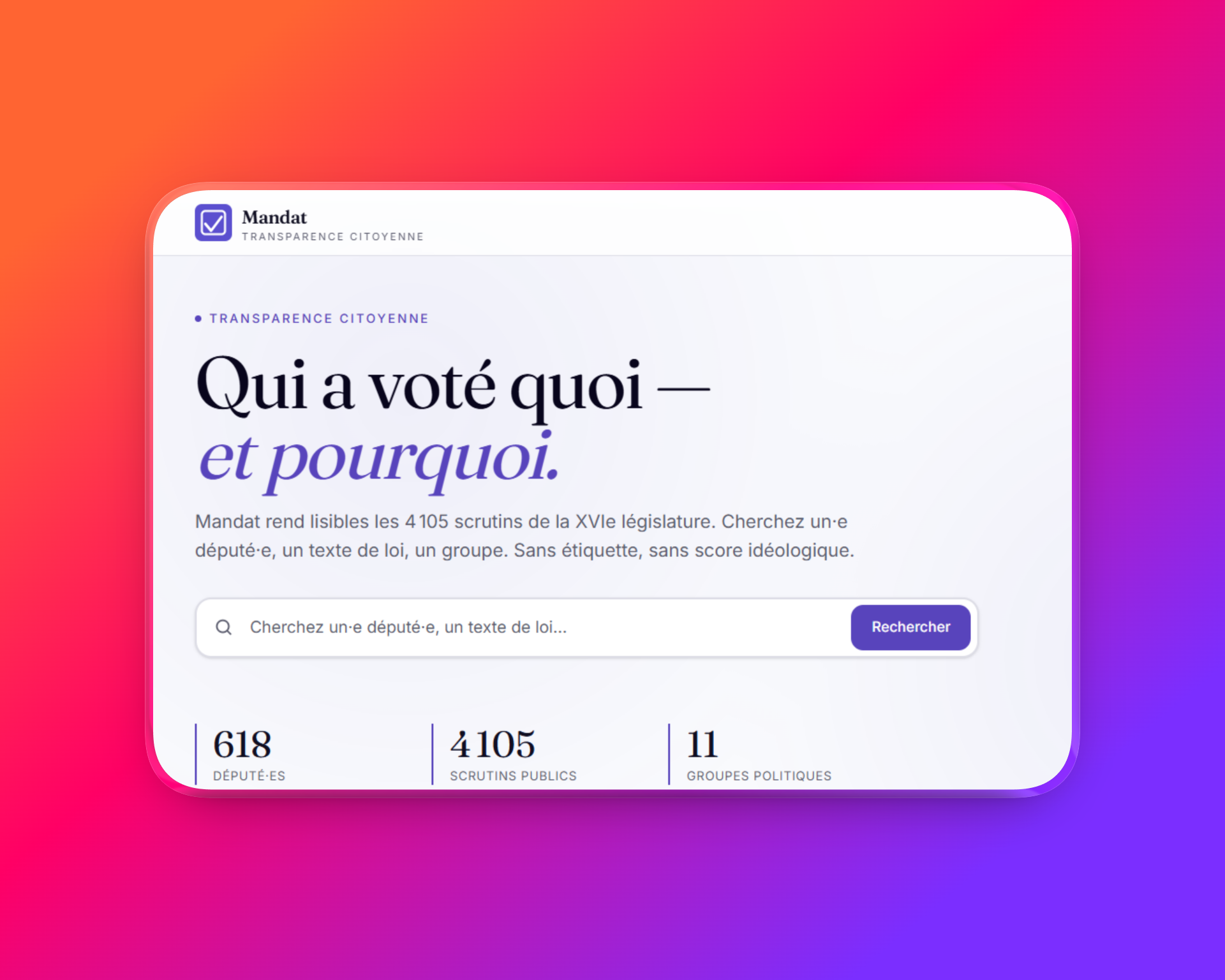 Mandat — aperçu de l'interface